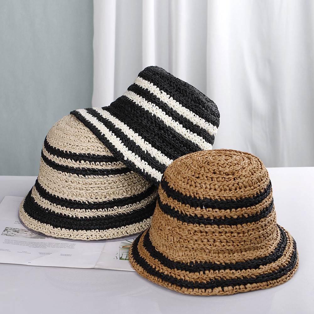 Bucket Hat Straw - Topi pantai wanita topi Bucket topi