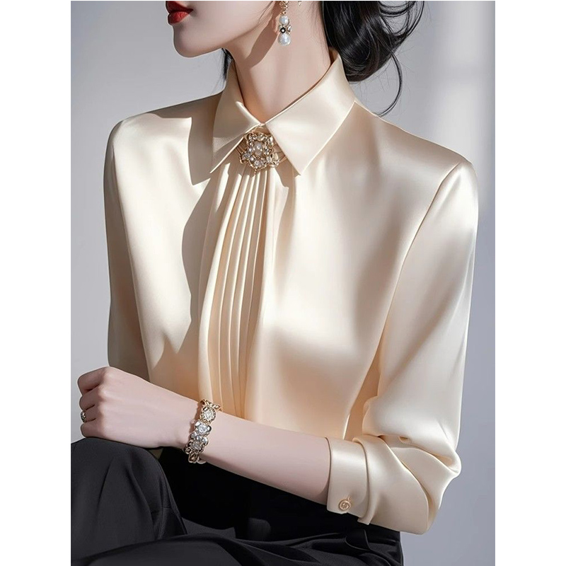 Shirt Camp Collar - Blus Satin Temperamen Baru Musim Semi