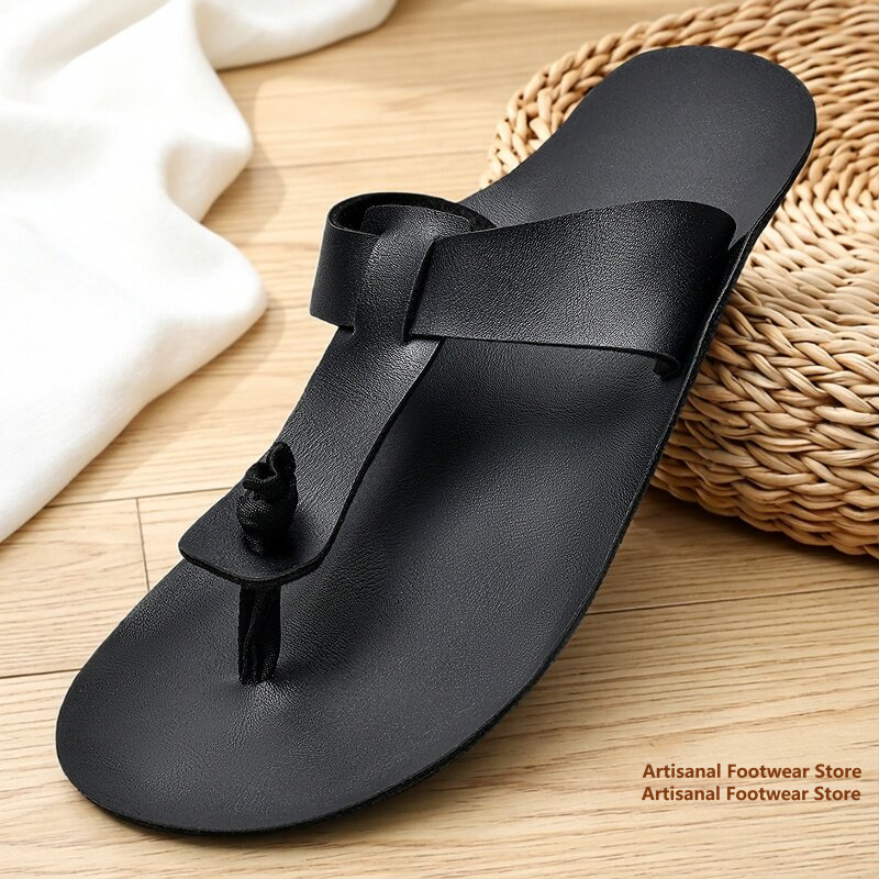 Flip Flop Leather Men - Sandal Jepit Kulit Retro Pria, Sandal