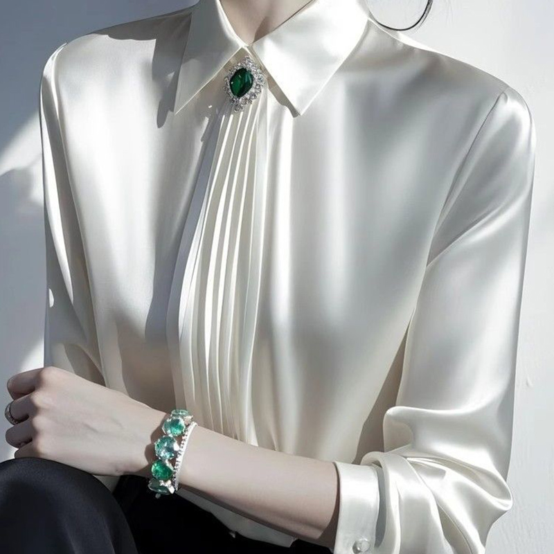Blus Satin Temperamen Baru Mus - Shirt Camp Collar ulasan dan harga