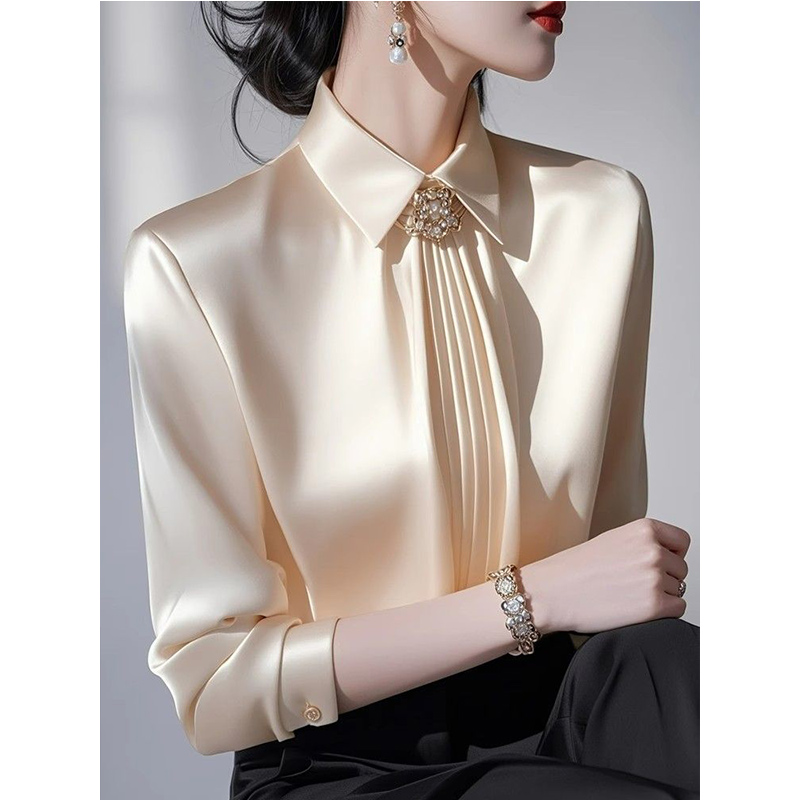 Blus Satin Temperamen Baru Mus - Shirt Camp Collar ulasan dan harga